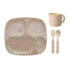 Pink Crab & Starfish Print Baby 4 Piece Melamine Dinner Set Gift Box Rice